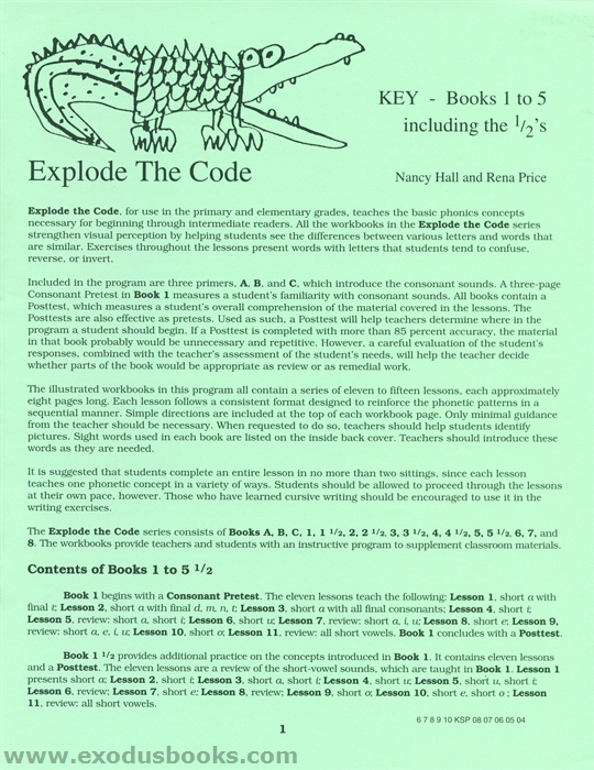 Explode the code books 1 5 1 2 answer key exodus books