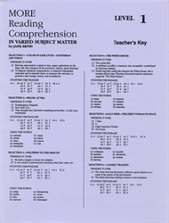 More Reading Comprehension in Varied Subject Matter Level 1 - Answer Key