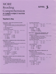 More Reading Comprehension in Varied Subject Matter Level 3 - Answer Key