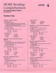 More Reading Comprehension in Varied Subject Matter Level 4 - Answer Key